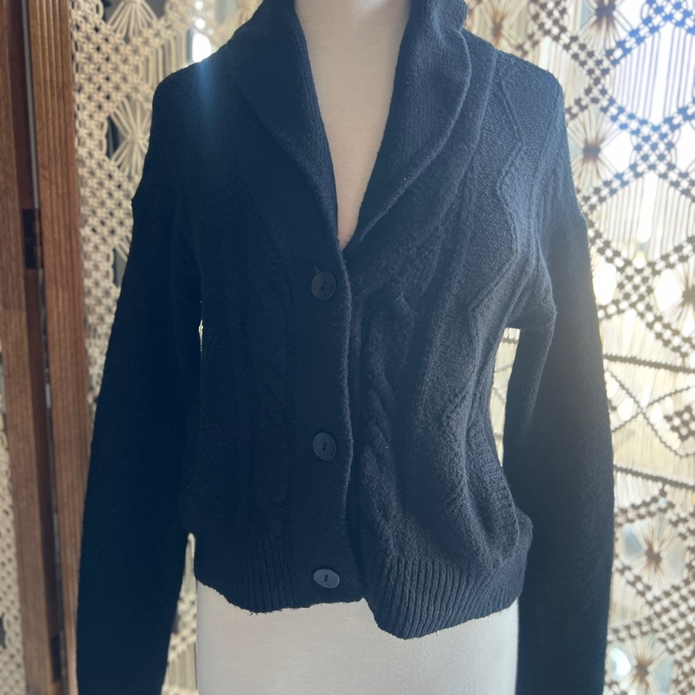 Anthropologie Pilcro Navy Cable Knit Cardigan